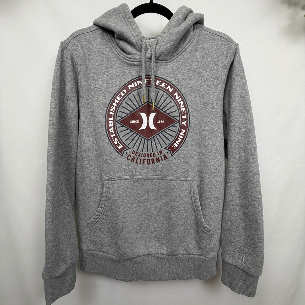 Hurley Mens Small Gray Pullover Hoodie Established 1999 California Surf Graphic